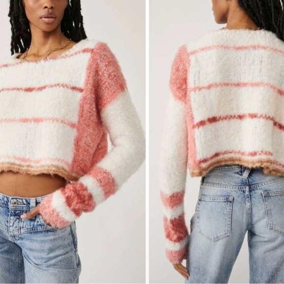 SOLD: NWT Free People Emerson Cropped Pullover knit Sweater in Champagne Dream - Picture 1 of 10